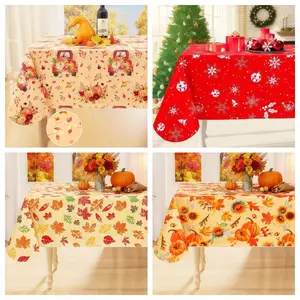 15-day Delivery One rectangular tablecloth with a flannel backing, vinyl tablecloth that can be wiped clean, autumn pattern plastic tablecloth suitable for Harvest Festival and Thanksgiving parties, available in four patterns