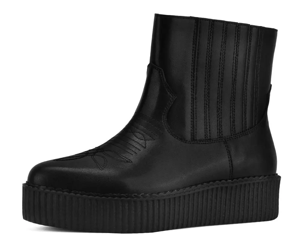 Black Leather Pull on Western Pointed Mondo Creeper Boot