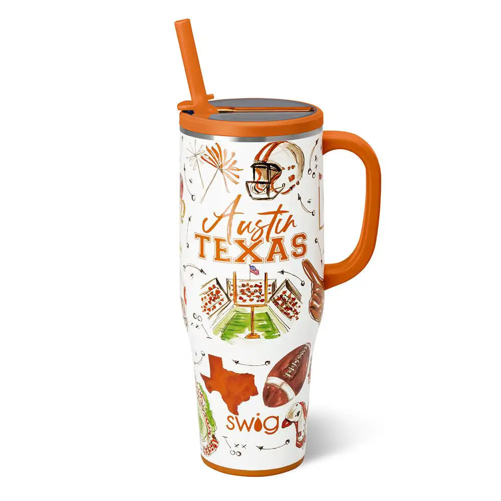 Swig Mega Mug 40oz - Reusable Plastic Drinkware with Lid, Available in Multiple Colors Including Pink, White, Teal & Blue