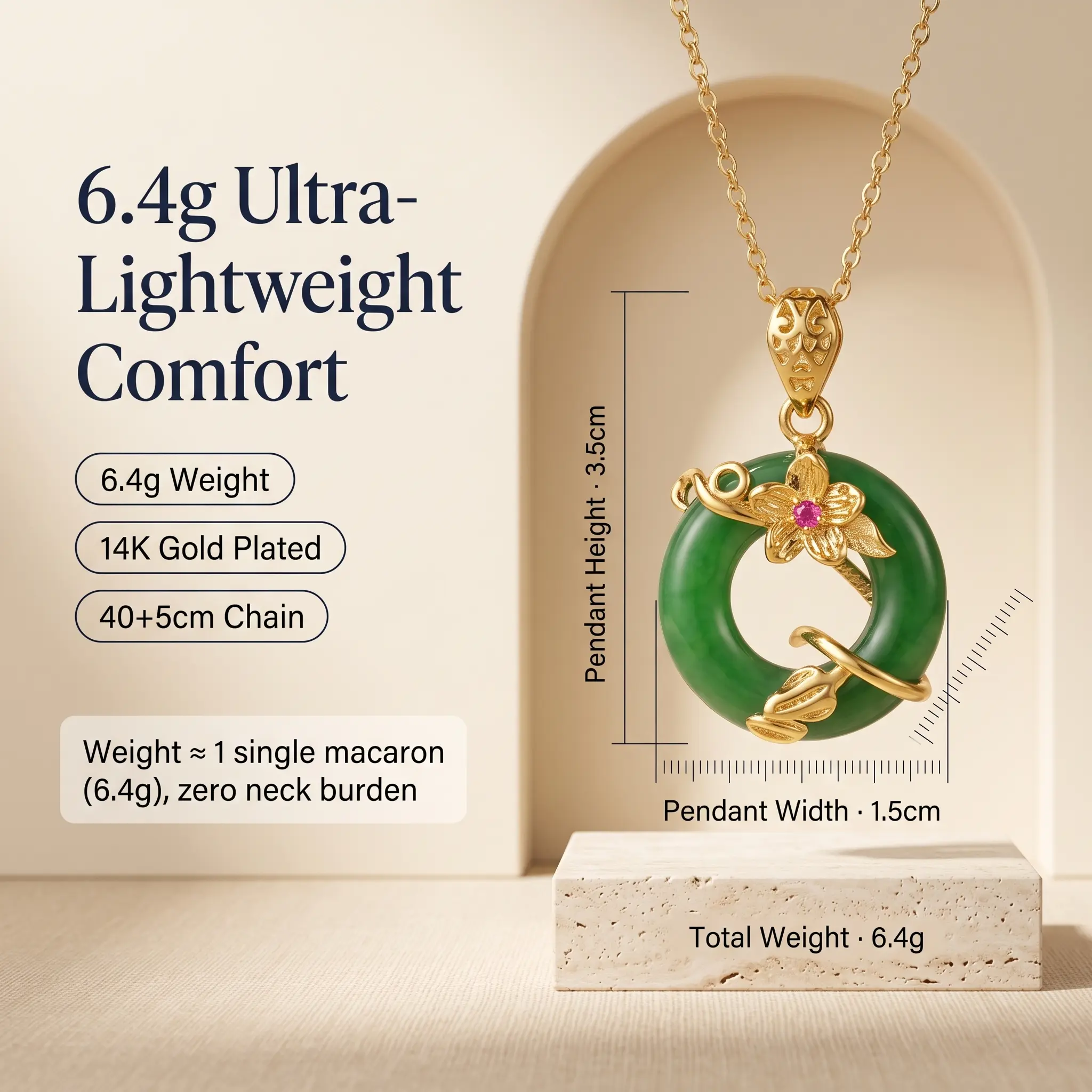Women's Elegant Peace Buckle Stainless Steel Necklace - Yellow Gold, Green Leaf & Rhinestone Detail, Long Chain Link, Female Talisman, Tarnish Proof, One Size All-Season Costume Jewelry, Casual Daily Valentine's Gift