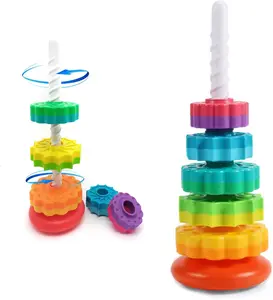 Rainbow Spinning Stacking Toys - Educational Toddler Toys for Girls & Boys, Montessori Gift for 1-3 Year Olds, Spin Gears Christmas Birthday Gift