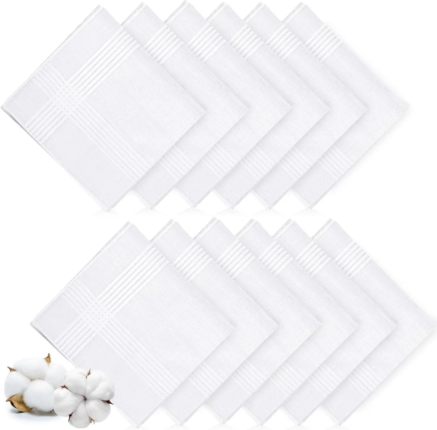 12 Pcs Handkerchiefs for Men, 100% Soft Cotton White Men's Handkerchiefs, Large Classic Hankies for Men(Gift)