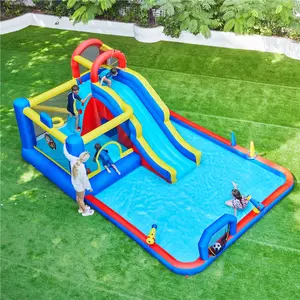 Yaheetech 10-in-1 Inflatable Bounce House w/Slide, Outdoor Water Slide w/Bouncer & Large Splash Pool for Kids Aged 3-10, Jumping Castle w/Storage Bag & 650W Blower