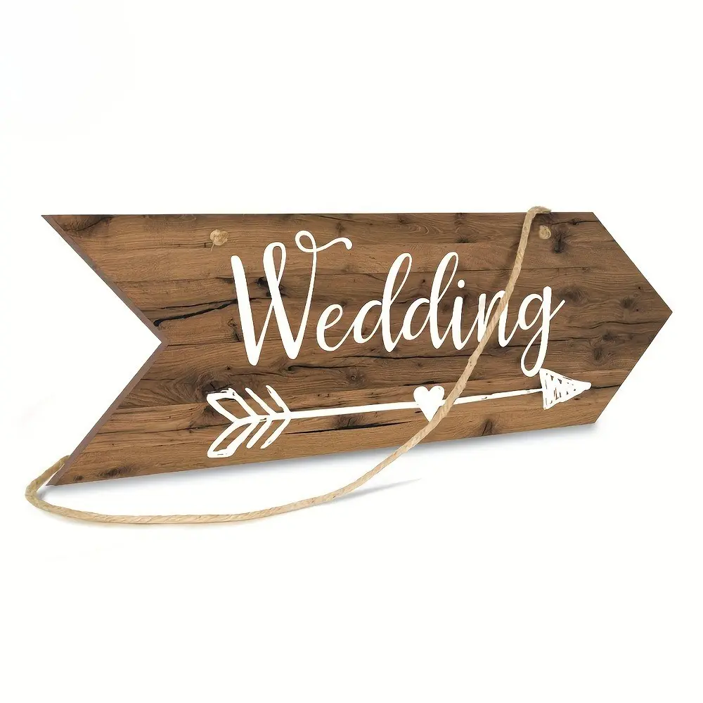 Wedding Theme Arrow Shaped Wooden Board, Welcome Guide Sign, Sweet Love Hanging Irregular Marker, Wedding Gift and Decoration, 2D Plane