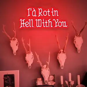 I'd Rot in Hell with You Neon Sign, USB Powered, Wall-Mounted Gothic Decor, Perfect Gift for Home, Bedroom, Halloween, Christmas, Wedding Party, Home Decor, Decorative Lights, Gothic Lovers and Couples, Decorative Neon Light