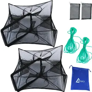 Black Fishing Bait Trap Foldable Fish Net for Minnow Crab Crayfish Crawdad Shrimp Trap Cast Net Dip Cage Collapsible Easy Use 4 6 Hole Fishing Accessories
