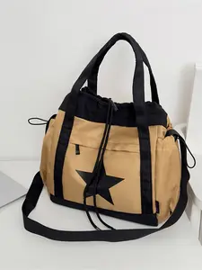 Vintage American Star Print Tote Bag Durable Fabric Large Capacity Commuter School Shoulder Crossbody Handbag for Women