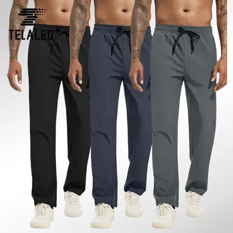 TELALEO Casual Comfy Sporty Men's 3 Value Pack Stay-Dry Sports Joggers - Quick Dry Breathable Fabric, Adjustable Drawstring Elastic Waistband, Side Pockets, Athleisure Style, for Gym Exercise & Outdoor Wear