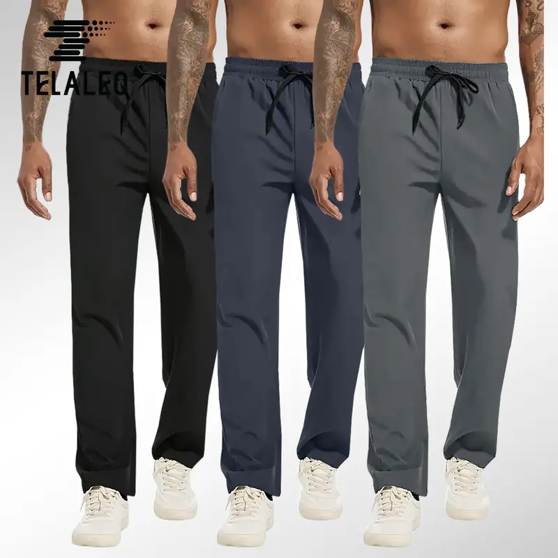 TELALEO Casual Comfy Sporty Men's 3 Value Pack Stay-Dry Sports Joggers - Quick Dry Breathable Fabric, Adjustable Drawstring Elastic Waistband, Side Pockets, Athleisure Style, for Gym Exercise & Outdoor Wear