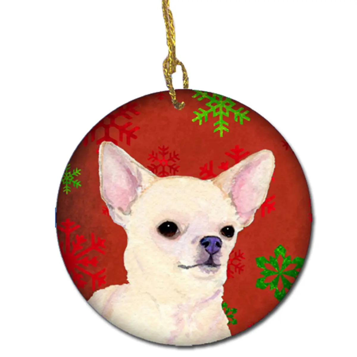 Chihuahua Red Snowflakes Holiday Christmas Ceramic Ornament
