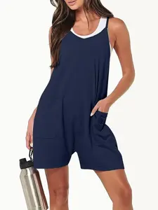 [Limited time deal] Jumpsuits for Women Casual Summer Rompers Sleeveless Loose Spaghetti Strap Shorts Overalls Jumpers with Pockets A948
