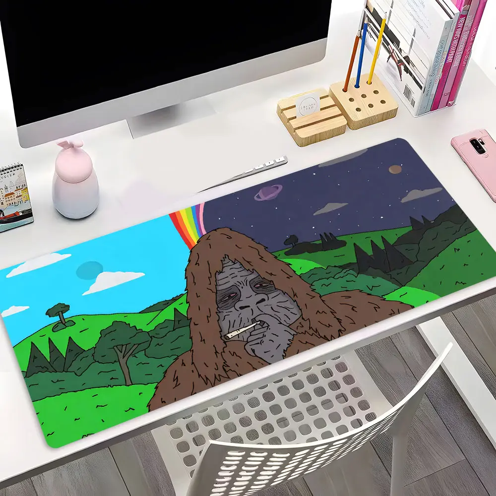 Funny Bigfoot Cartoon design Large Gaming Mouse Pad, Aesthetic Office Desk pad Non-Slip Rubber Base Stitched Edge Best For Desk Laptop For Home Office Game Gift For Friends Family Boyfriend/Girlfriend Gaming Enthusiasts
