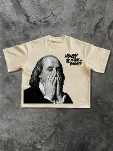 Unisex Street Style Streetwear Cotton Washington Portrait Dollar Print Graphics Fitted Round Neck Cropped Short Sleeve T-Shirt, Fashion Trendy Hip Hop Rap Lover Casual Couple Wear