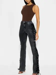 After Hours Lace Up Flare Pant - Black