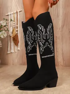 Michigan Cowboy Western Boots, Knitted Breathable Fashion Durable Shoes, Perfect for Casual Wear, All Seasons Footwear