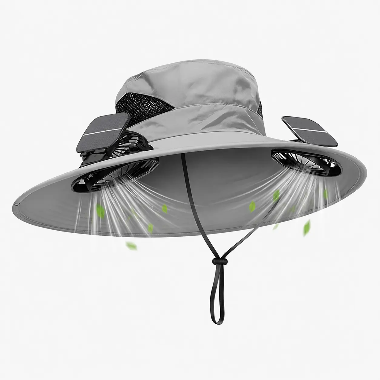 Solar Powered Fan Bucket Hat for Men - Wide Brim, Breathable Cooling Hat with 2 Fans & Adjustable Chin Strap for Fishing, Gardening, Summer Outdoor Home Supplies Use