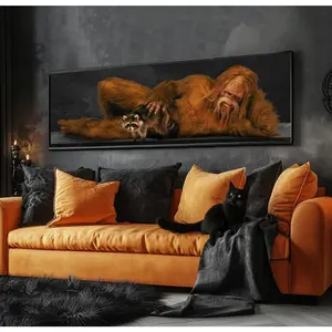 Sasquatch & Raccoon Pattern Canvas Poster without Frame, 1 Count Fashion Bigfoot Wall Art, Wall Decor for Home Living Room Bedroom Office