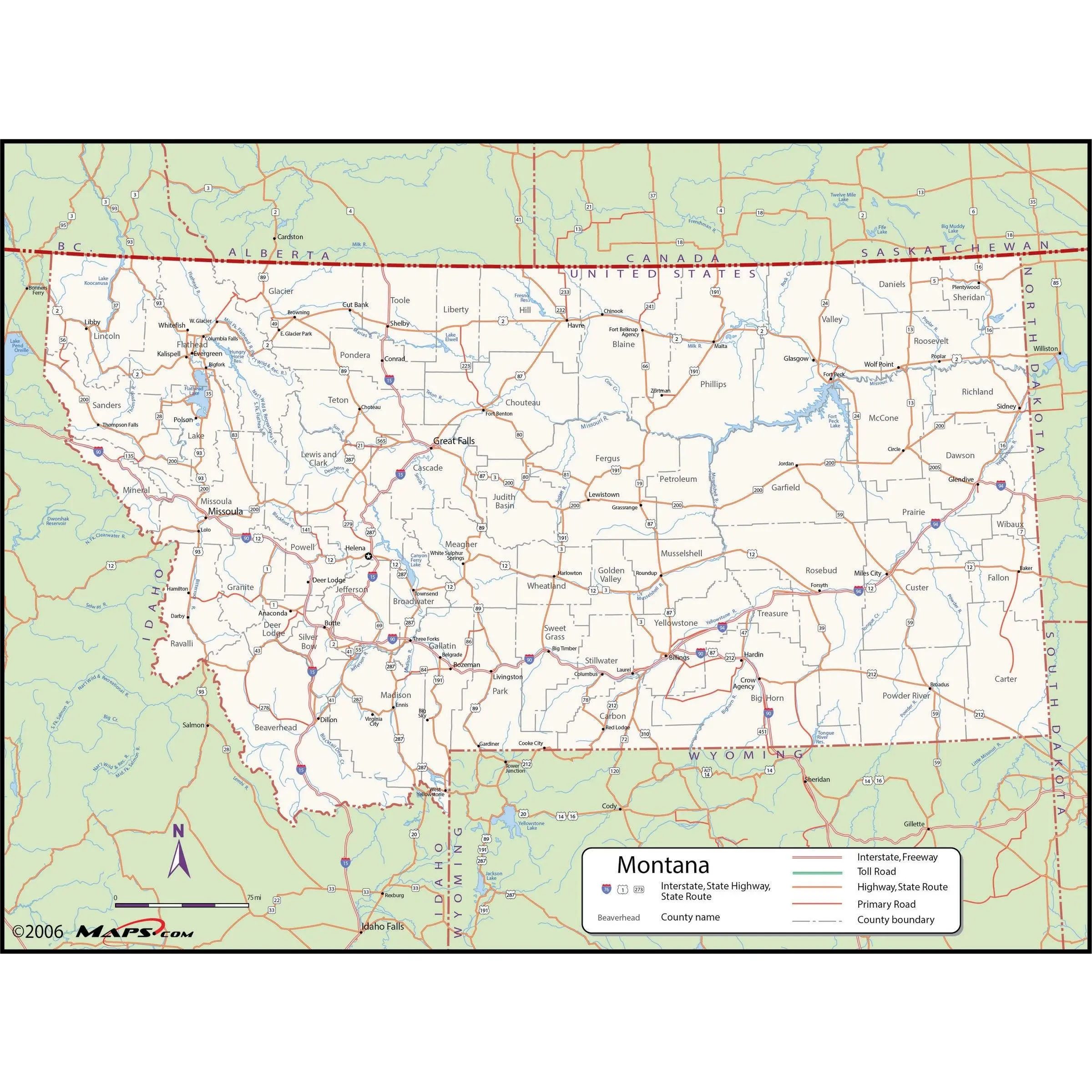 Montana County Wall Map