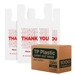 Durable White T-Shirt Bags 1000PCS |11.5"x6.5"x22" Plastic Bags for Retail & Grocery Use Shopper Handbag