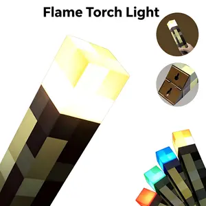 Pixel Style Color-Changing Flame Torch Light, Rechargeable Handheld & Wall-Mountable Lamp with 4 Modes for Kids Boys Gamers Cosplayers Teens, Perfect for Bedroom Decor Cosplay & Party solar outdoor