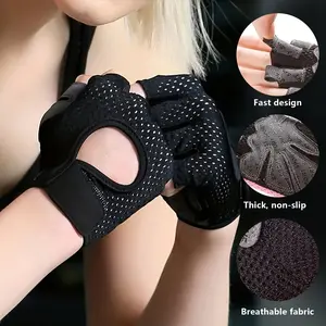 Women'S Breathable Half-Finger Workout Gloves with Adjustable Closure - Thick, Non-Slip Design for Cycling, Weightlifting, Yoga & Fitness - Black with White Dots, Yoga Gloves, Cycling Accessories, Sporty Aesthetic, Secure Fit Glove