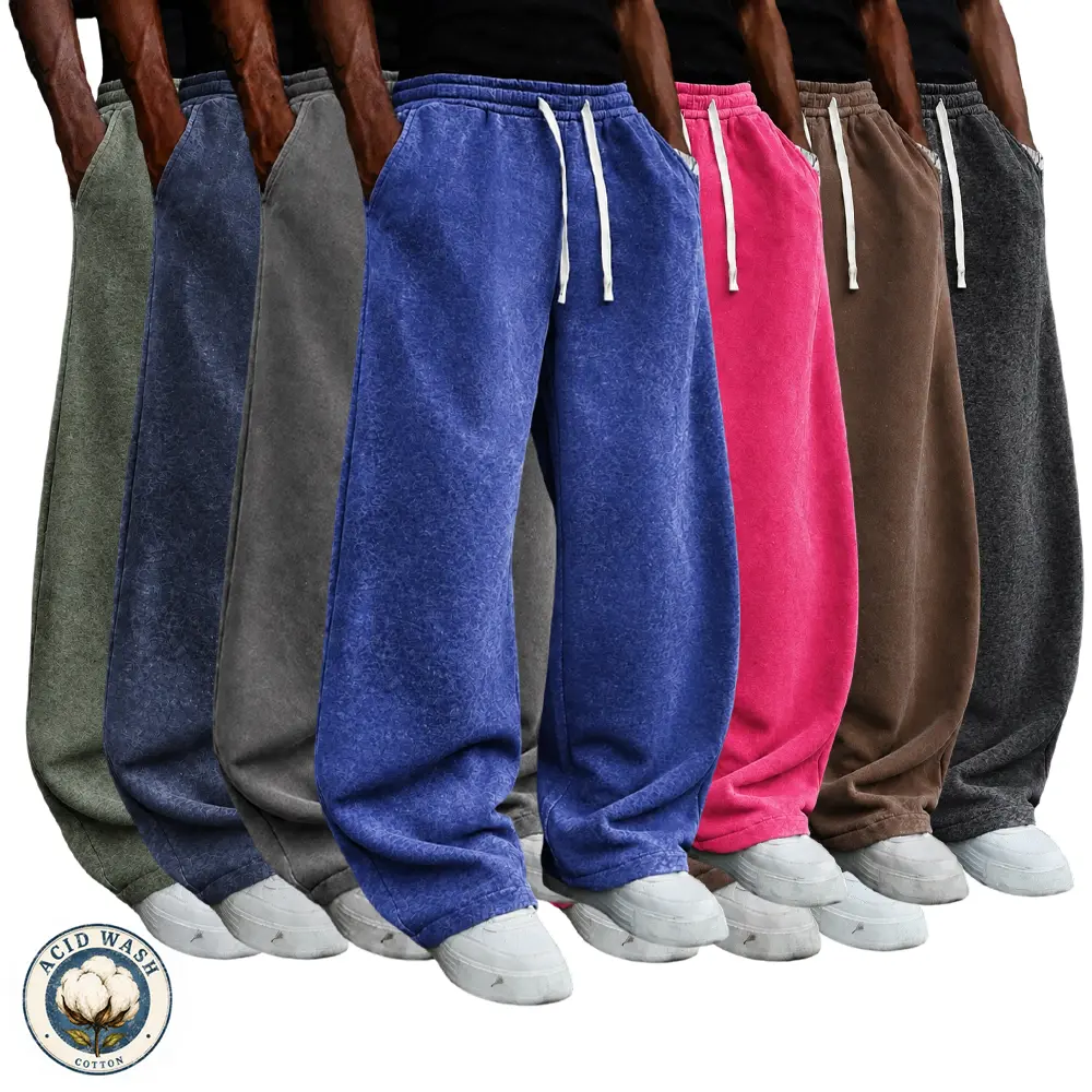 New autumn/winter men’s acid-wash cotton athletic sweatpants, processed with a wash treatment, women can wear them, soft, warm, and comfortable, campus style, back-to-school season gift