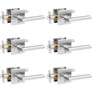 6 Pack  Door Handles Interior for Bedroom and Bathroom, Satin Nickel Interior Door Handles with Lock, Heavy Duty Interior Door Levers, Keyless Reversible Square Door Locks Door Knob