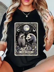 100%25 Cotton Team Trash Tarot Card Opossum Witchcraft Goth Possum Racoon T-Shirt