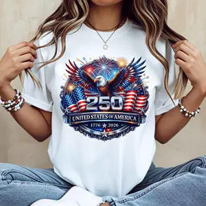 American Eagle Fireworks 250 United States Of America 1776 2026 Print T Shirt White Short Sleeve Casual Top For Independence Day Celebration