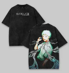 Hikaru The Summer Hikaru Died Acid Washed Lightweight Cotton Tshirt, Horror Anime Shirt, Perfect Gift for Anime Fans and Manga Lovers anime fan clothes Fabric Menswear