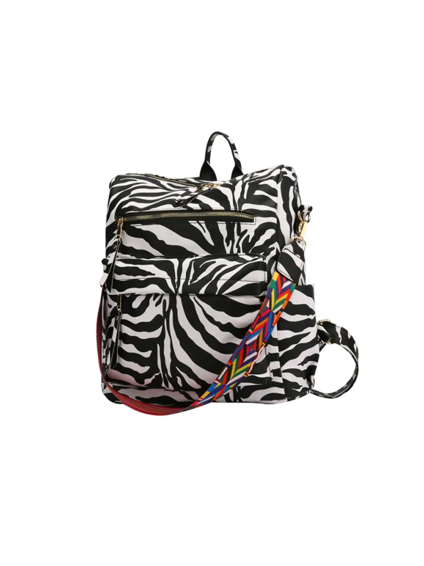 Fashion Cow Pattern Backpack, Casual Multifunctional Shoulder Bag, Fashion All-match Zipper Backpack, Colorful Multi-pocket Backpack for Work & Schoo