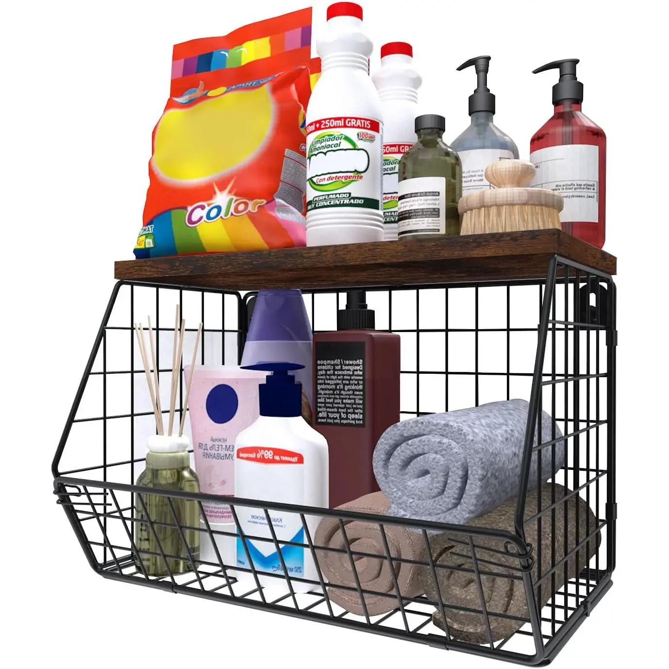 Laundry Room Shelves Wall Mounted with Storage Basket - Stackable Wire Wall Shelves Organizer for Towels, Detergent, Tissues | Space-Saving Over Washer & Dryer, Small Spaces(11.8"Wx7.9"Dx8.5"H)