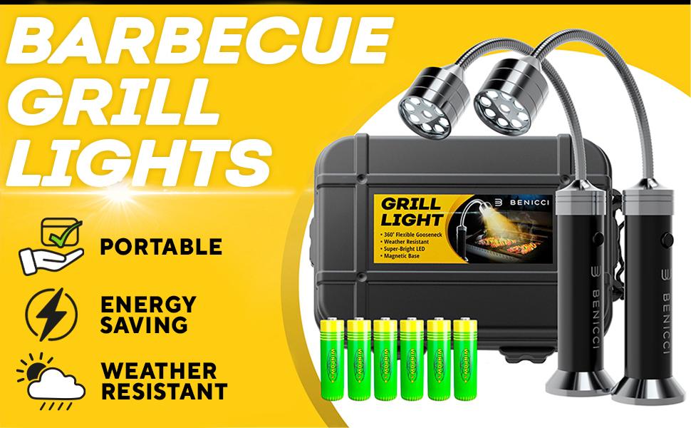 【buy one and get one free】2PCS Flexible LED BBQ Grill Lights, 360° Magnetic Gooseneck Weatherproof Outdoor Lamp, Portable Grilling Accessories with 6 Batteries Included multifunctional tool