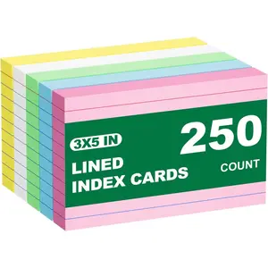 Colored Index Cards 3x5 Inch, 250 Count Ruled Flash Cards for Studying, 50 Pack Of 5, Multilcolor Notecards Lined Flash Cards Bulk, Neon Flashcards Note Cards, 3x5 Index Cards for School, Home, Office