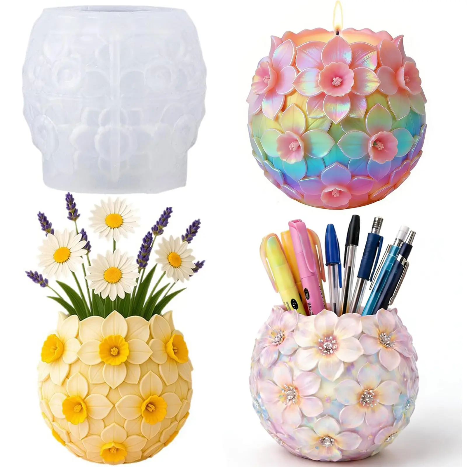 1PCS-resin casting molds, 3D animal wax candle jar molds, DIY pen holder storage craft items