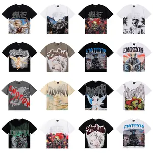 American fashion brand MIXED EMOTION white ink direct-print printed cotton T-shirt with rhinestones for men and women, summer short-sleeve T-shirt