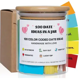 100 Date Ideas In A Jar Date Night Ideas Color Coded Date Ideas Budget-friendly Date Jar Wedding/Anniversary/Bridal Shower/Newlyweds Gifts for Couples, pure