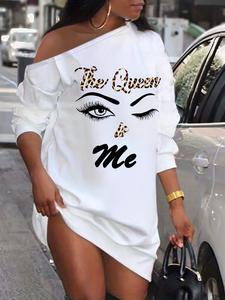 women's figure & letter print asymmetrical neck dress, vintage girly clothes, casual short dress, summer dresses for women, lady dress for spring fall