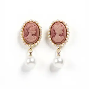 Vintage Cameo Pearl Drop Earrings