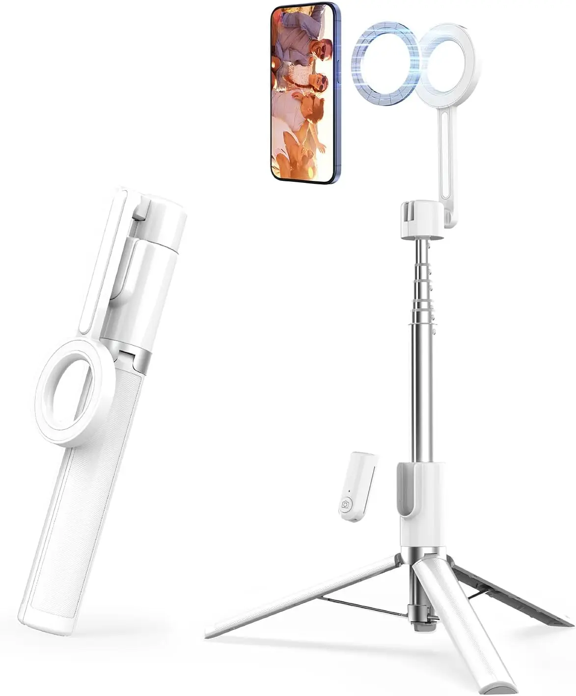 Magnetic Selfie Stick Tripod for iPhone & Android Smartphones, 65" Extendable Cellphone Accessories with 330° Rotation, Bluetooth Remote Control, Ultra-Stable Anti-Slip Design for TikTok Vlog Recording