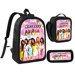 KATSEYE Style Pink Backpack Set for Teen Girls, 3-Piece Lightweight School Bag with Lunch Box & Pencil Case, Large Capacity Travel Daypack for Music Fans, Kpopstyle, Fashionable Design