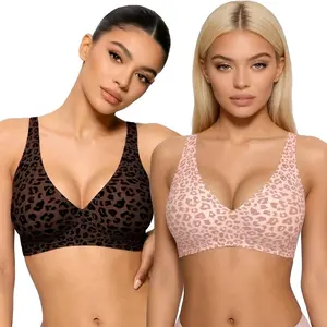 Leopard Print Women's Wireless Push Up Bra Smooth Jelly Gel Support Seamless Bralette Convertible Cross Back Anti-Sagging Plunge Everyday T-Shirt Bra