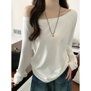 Oversize Off shoulder Long sleeve T shirt Women Solid color Casual Tops Lady Spring Autumn Basic Tees Korean style Youth Blouses