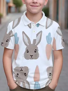 Easter Kids' Polo Shirt T-Shirt, Funny Shirt, Fashion Casual Top, Pattern Print Outdoor Wear, Slight Stretch Fabric, Summer Regular Fit, Cute Graphic Tee