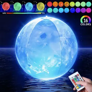 Remote Control Moon Color-Changing Inflatable LED Light Ball, Floating Pool Lamp, Garden Party Atmosphere Decor Ball, Includes Remote and Light Box