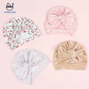 Newborn Baby Bean Knitted Hat Cute Bow Headscarf Wrapped Hat