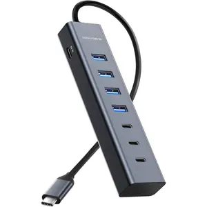 USB C to USB Hub Multiport Adapter, Aluminium 7-Port USB C Hub Multiport Adapter, USB Extenders, USB c Splitter for Thunderbolt, MacBook Pro/Air, Laptop, iPad, iMac, U Flash, PSSD, Keyboard,