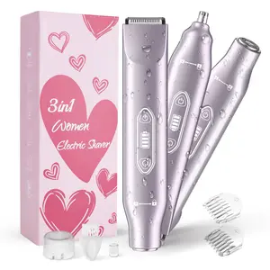 【Mosnami】3-in-1 Electric Shaver & Hair Trimmer, Rechargeable Full Body Facial Hair Remover, Dual Head Painless Shaving for Nose, Armpit, Leg and Pubic Hair, Waterproof Portable Beauty Gift for Women & Men