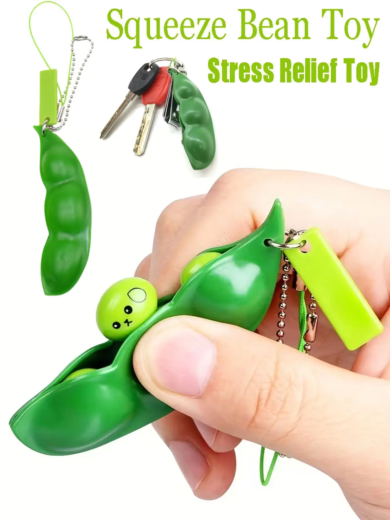 Edamame Stress Toys keychain 1pc Fidget Toy keychain Anti Stress Peas keychain Squeeze Decompression Toys keychain Kawaii Funny Beans Keychain Anxiety Fidgets Stress Relief Gadgets For Child Adult Halloween Christmas Gift