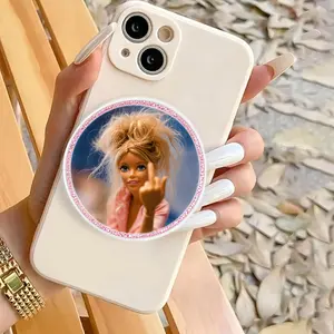Sassy Blonde Doll Phone Grip, Pink Glitter Round Phone Holder, Funny Fashion Girl Phone Stand, Cute Phone Accessory Gift